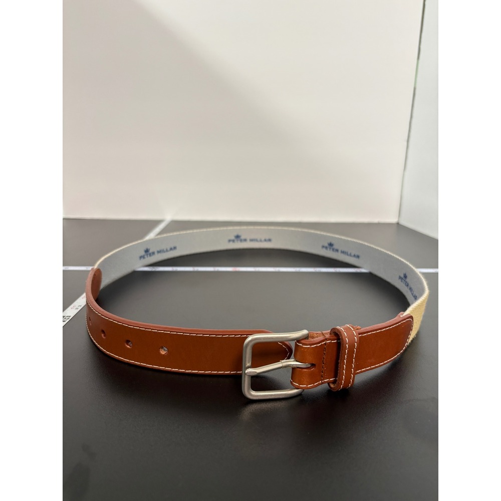 Peter Millar Mens Belt 36 Tan Brown Ryder Cup 2018 Canvas Leather Golf Accessory